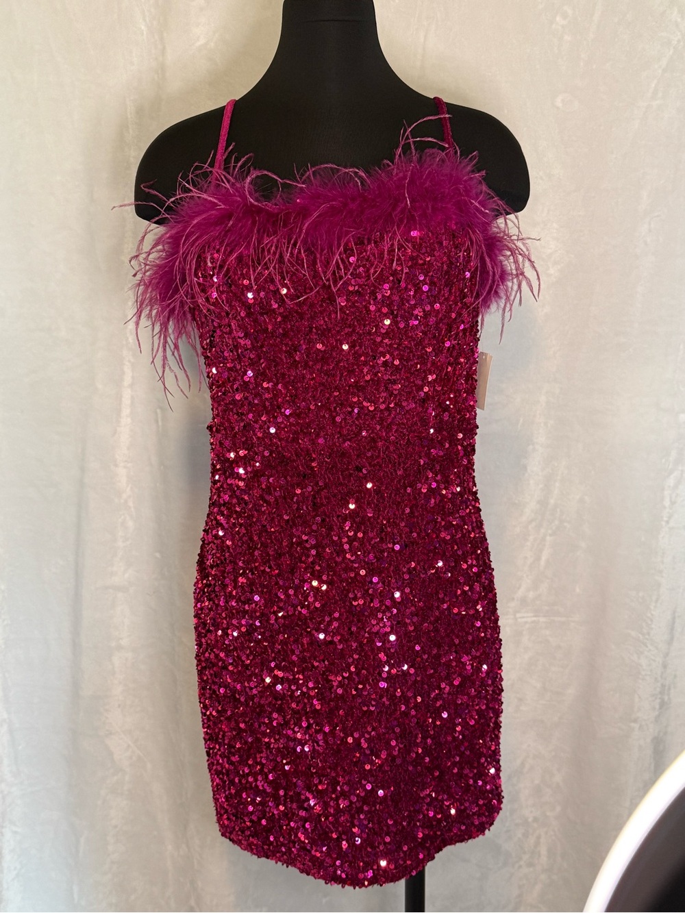 Fuchsia Sequin Feather Dress - Sparkle Party Dress